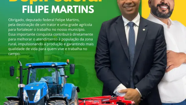 Carmolândia recebe doação de Trator e Grade Agrícola do Deputado Federal Felipe Martins